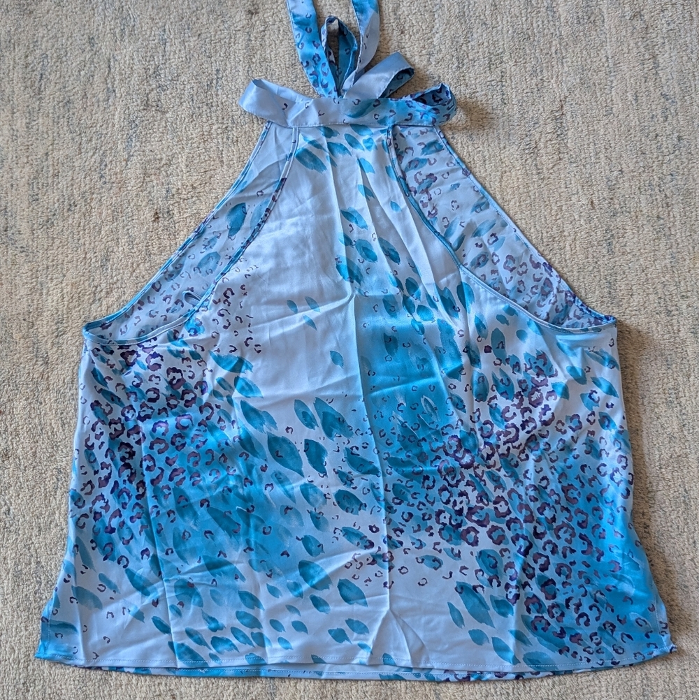 PINK Blue Leopard Print Halter Top